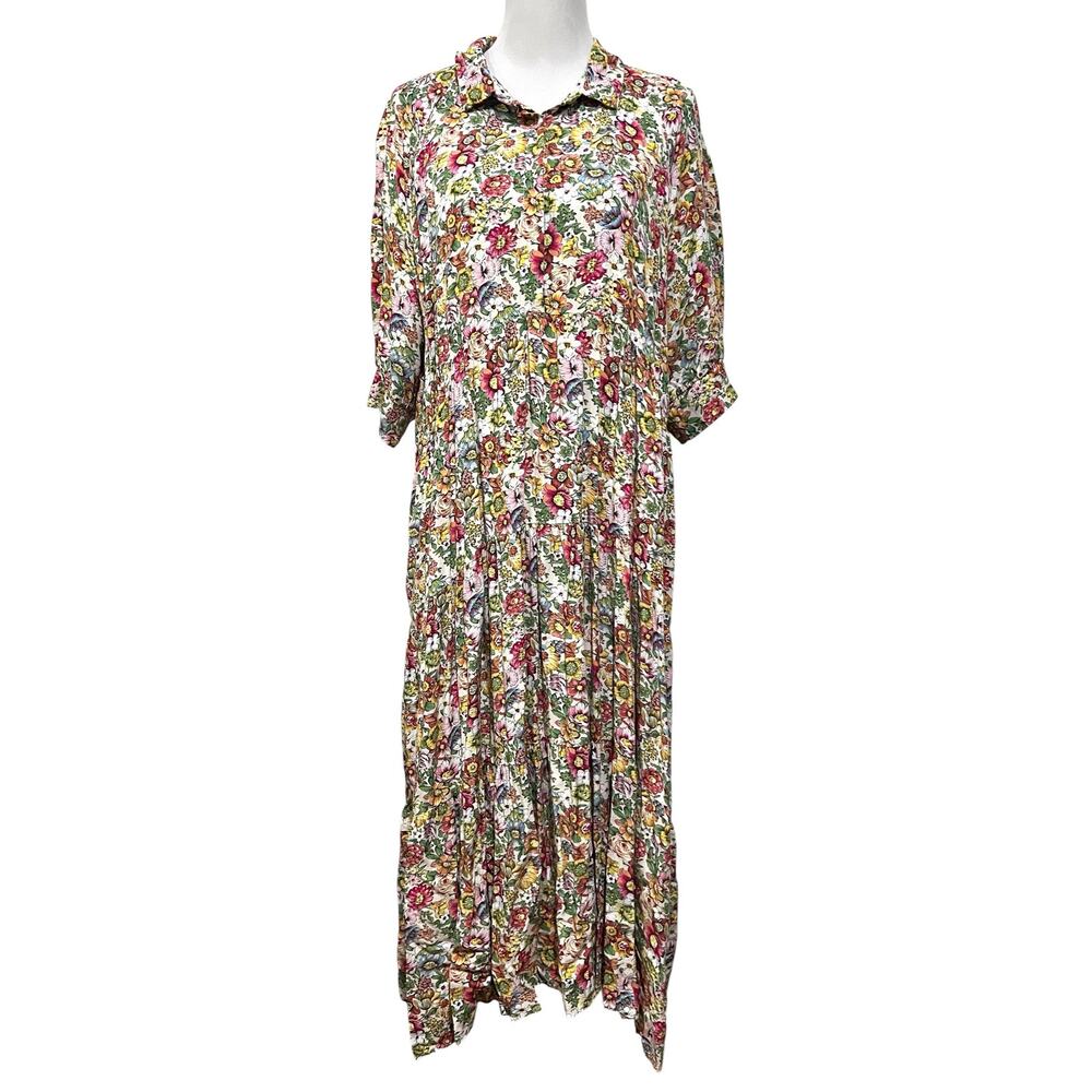 Natural Life Rebecca Tiered Midi Dress Flowy Floral Cottage Boho Pockets XXL - Picture 2 of 10